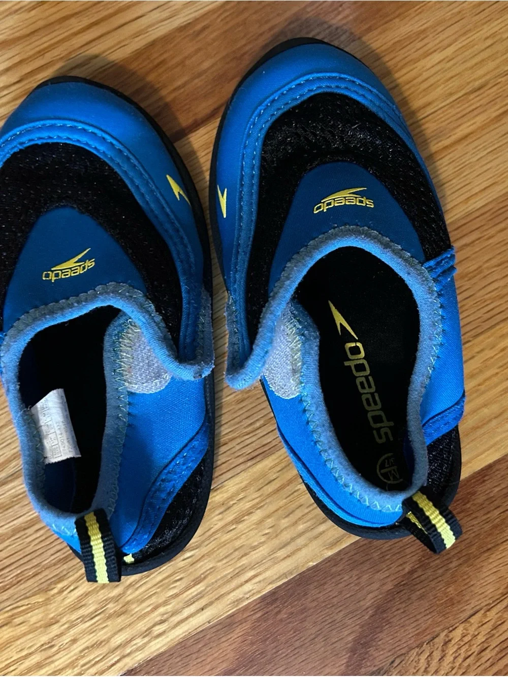 Speedo Kids Blue & Black Slip-On Water Shoes with Yellow Accents